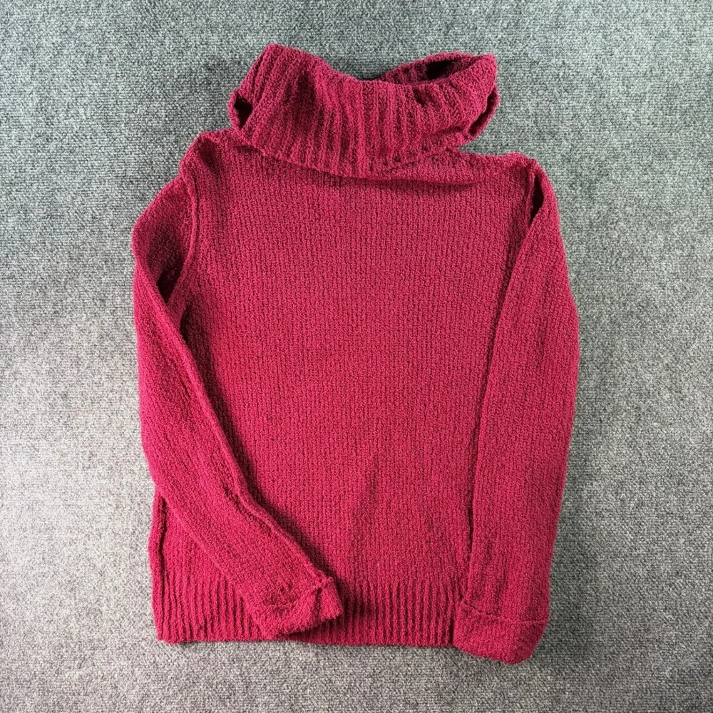 Caslon Sweater Womens Small Magenta Cowl Neck Textured Knit Cotton Blend Cozy